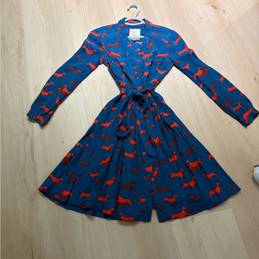 Cath Kidston Navy Dress with Red Dachshund Print